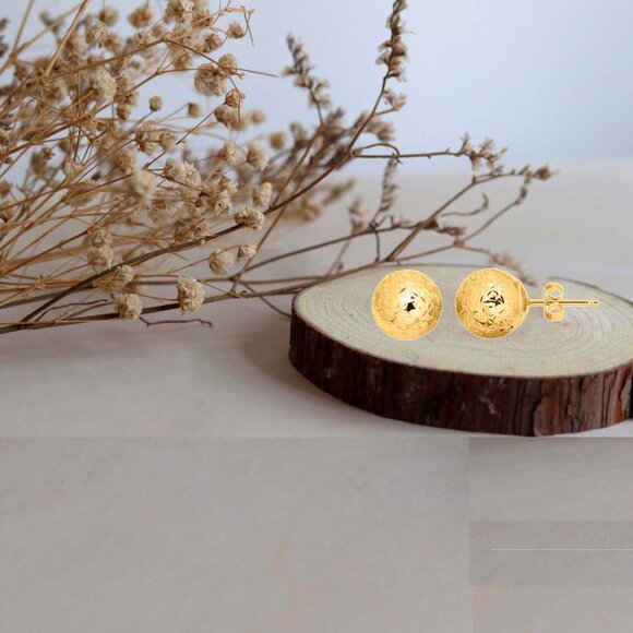 7 MM 14K Gold Diamond Crystal Cut Ball Stud Earrings for Women, Solid Gold Gift - Picture 6 of 6